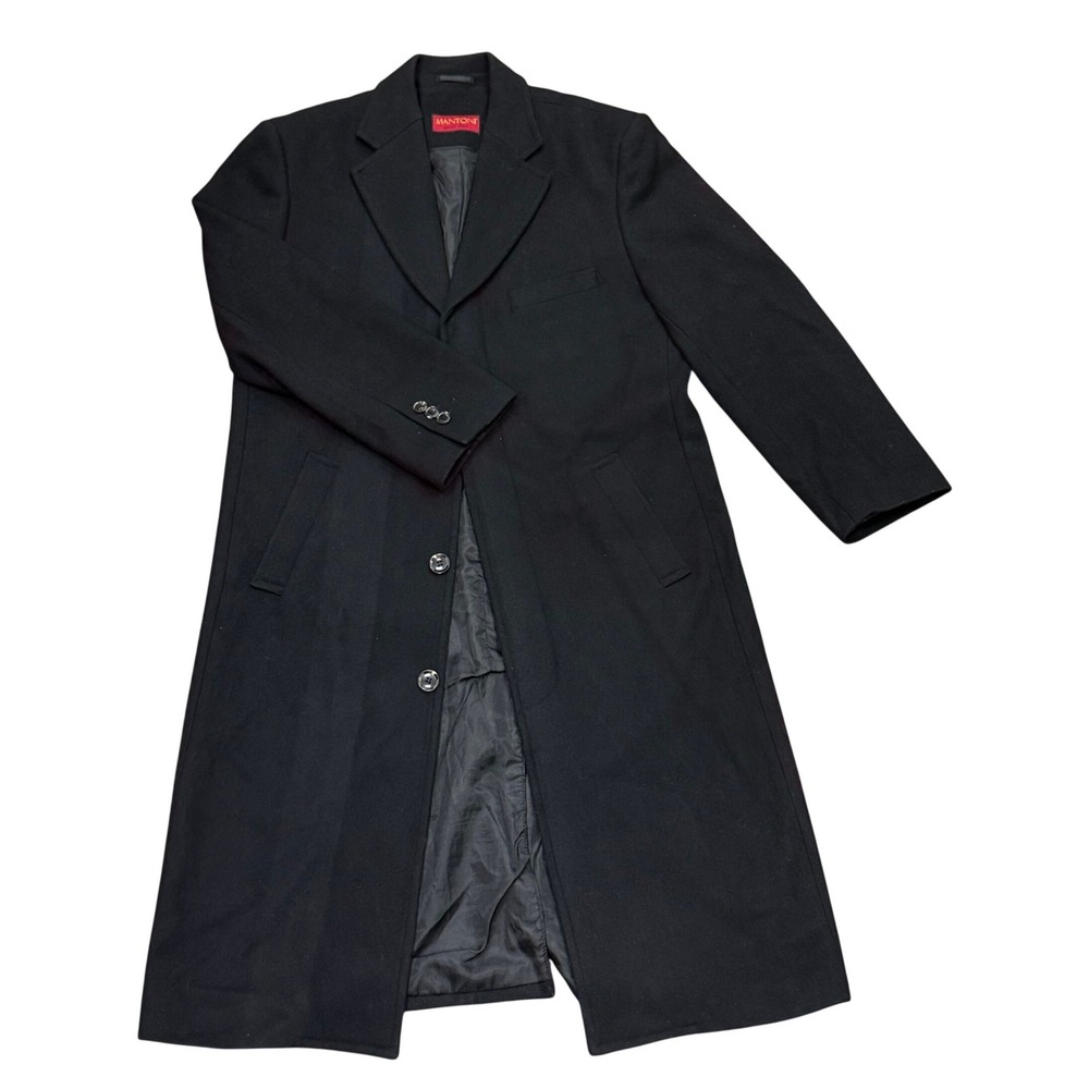 Mantoni Milan Italy Mens Black Wool Blend Top Coat Overcoat Size 44R 54808